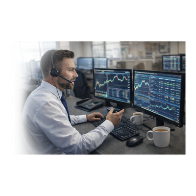 Financial market training session with mentor explaining charts to student - trading education for beginners